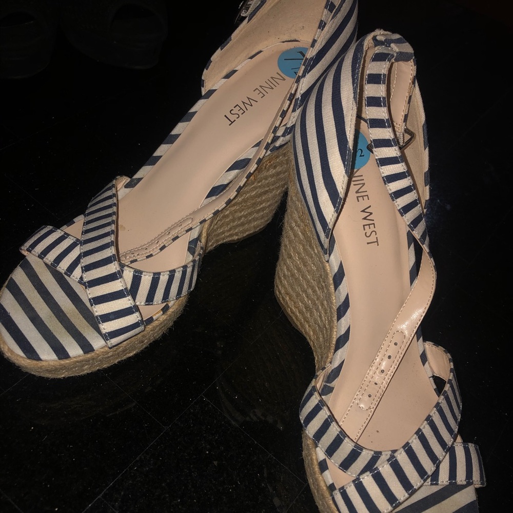 Nine West blue and white strip wedges